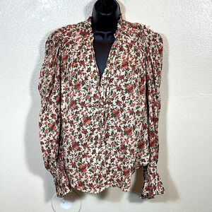 FREE PEOPLE meant to be floral vintage oversized peasant tie blouse top XS